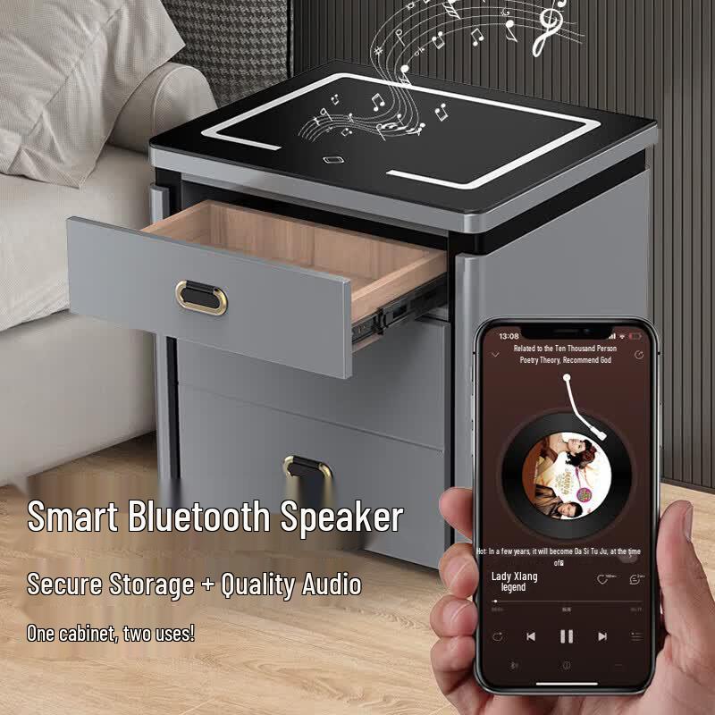 Tiger Brand Smart Bedside Safe with Fingerprint & Bluetooth Speaker