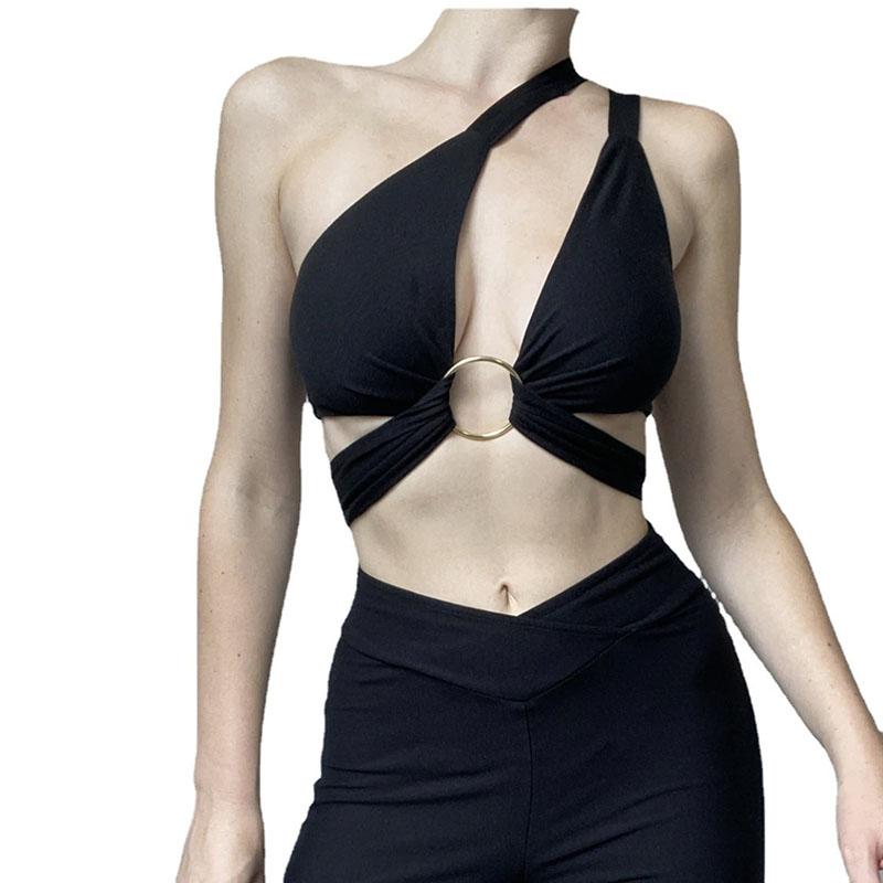 Nightclub Party Women Sexy Halter Hollow Crop Vest Slim Cross Bandage Tank Top