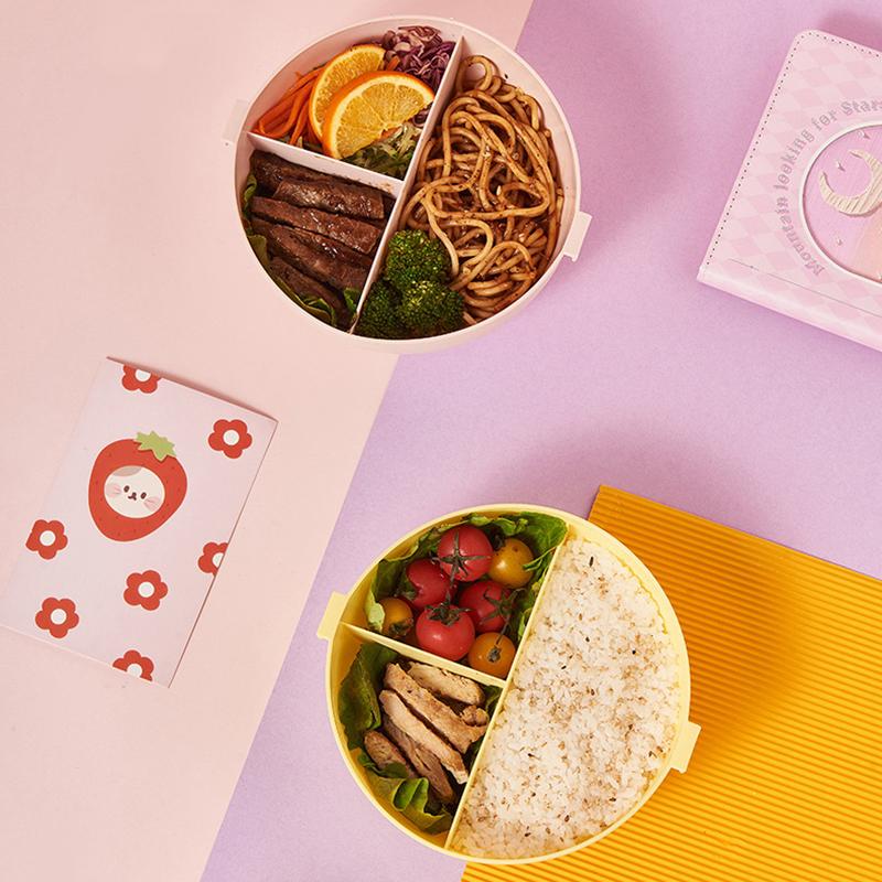 Ланч-бокс для детей, школьников, коробка для закусок, пончик, мультяшный герметичный бенто-бокс, сумки для обеда с вилкой, ложкой, 3 отделения, пригодные для использования в микроволновой печи