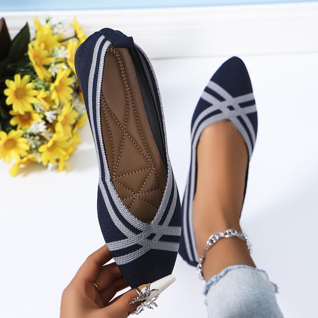 Women's Pointed Toe Flat Shoes Solid Color Knitted Slip On Shoes Casual Breathable Ballet Flats Women Flat Shoes Loafers Women