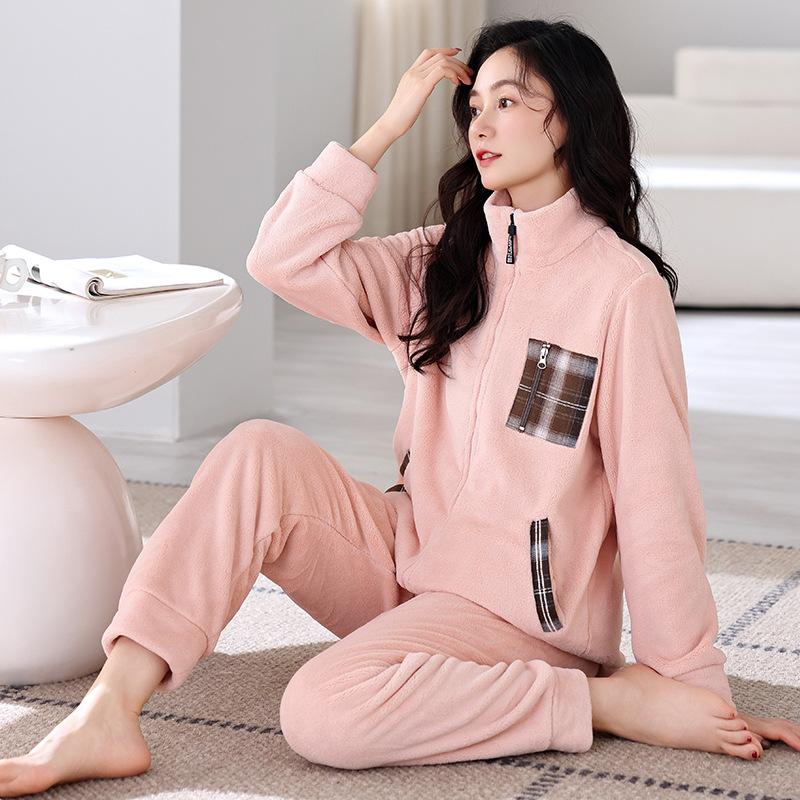 Pajamas Women'S Winter Coral Fleece Thickened Fleece Warm Autumn And Winter Flannel Winter Winter Can Be Worn Outside Loungewear