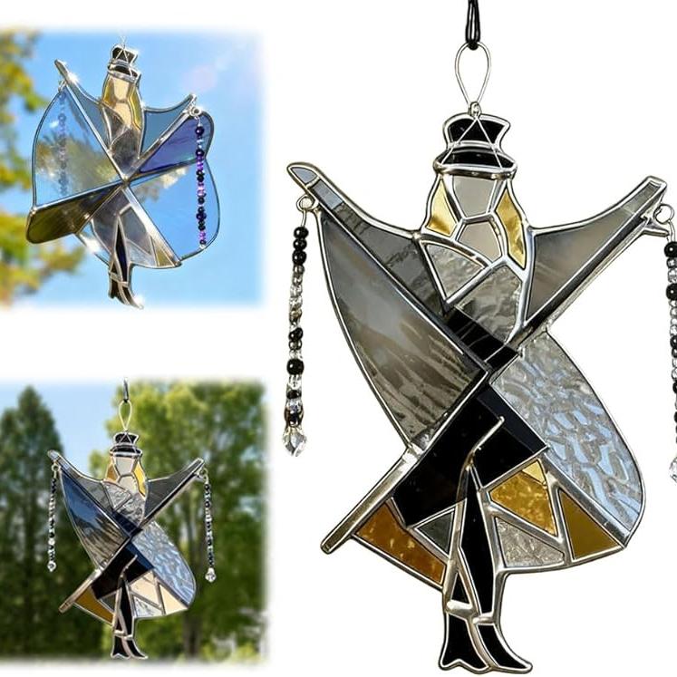 Dancing King Pattern Stained Glass Spinner Memphis Melody Spinner Kinetic Acrylic Hanging Decor Colorful Kinetic Garden Ornament for Window