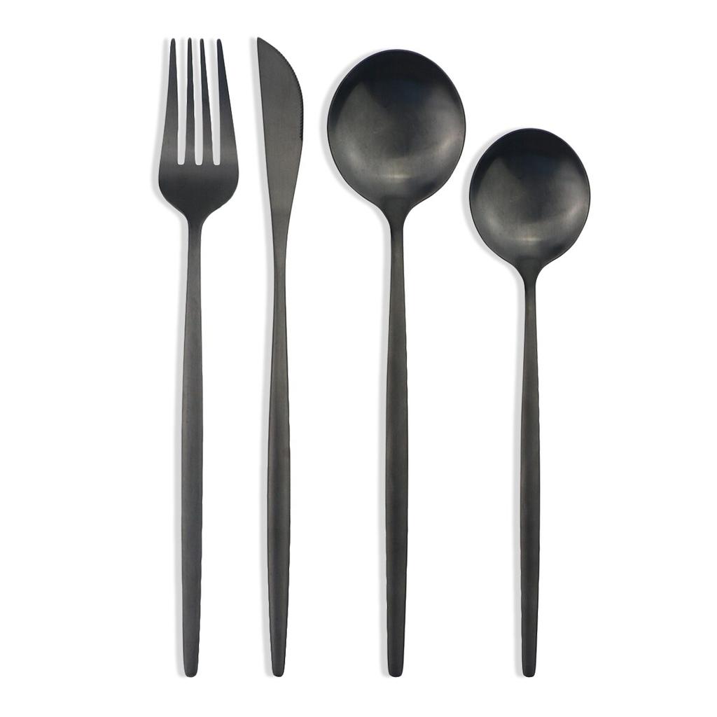 4 шт., черный набор столовых приборов, набор столовых приборов из нержавеющей стали 18/10, нож, вилка, десертная ложка, обеденная посуда, кухонное серебро, набор столовых приборов