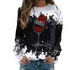 Christmas Wine Glass Pattern Women's Long Sleeved T-shirt Funny 3D Print Tees Autumn Casual O-neck Loose Pullover X'mas Clothing