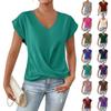 Модные топы, однотонная футболка с V-образным вырезом, элегантная, с коротким рукавом
