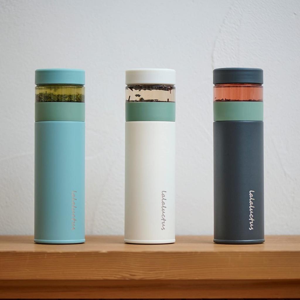 Smile LALALUCTUS Tea Bottle with Keeps Tea Hot or Cold Strainer, Vacuum-Sealed, Double-Walled, (Cream White)