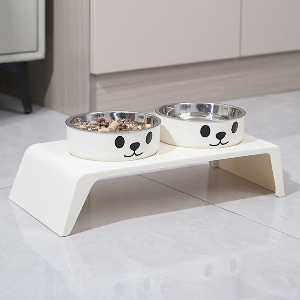 Double Bowl Design Cat Food Plate 8.5cm Lifting Height Pet Feeding Bowl  Pet Supplies
