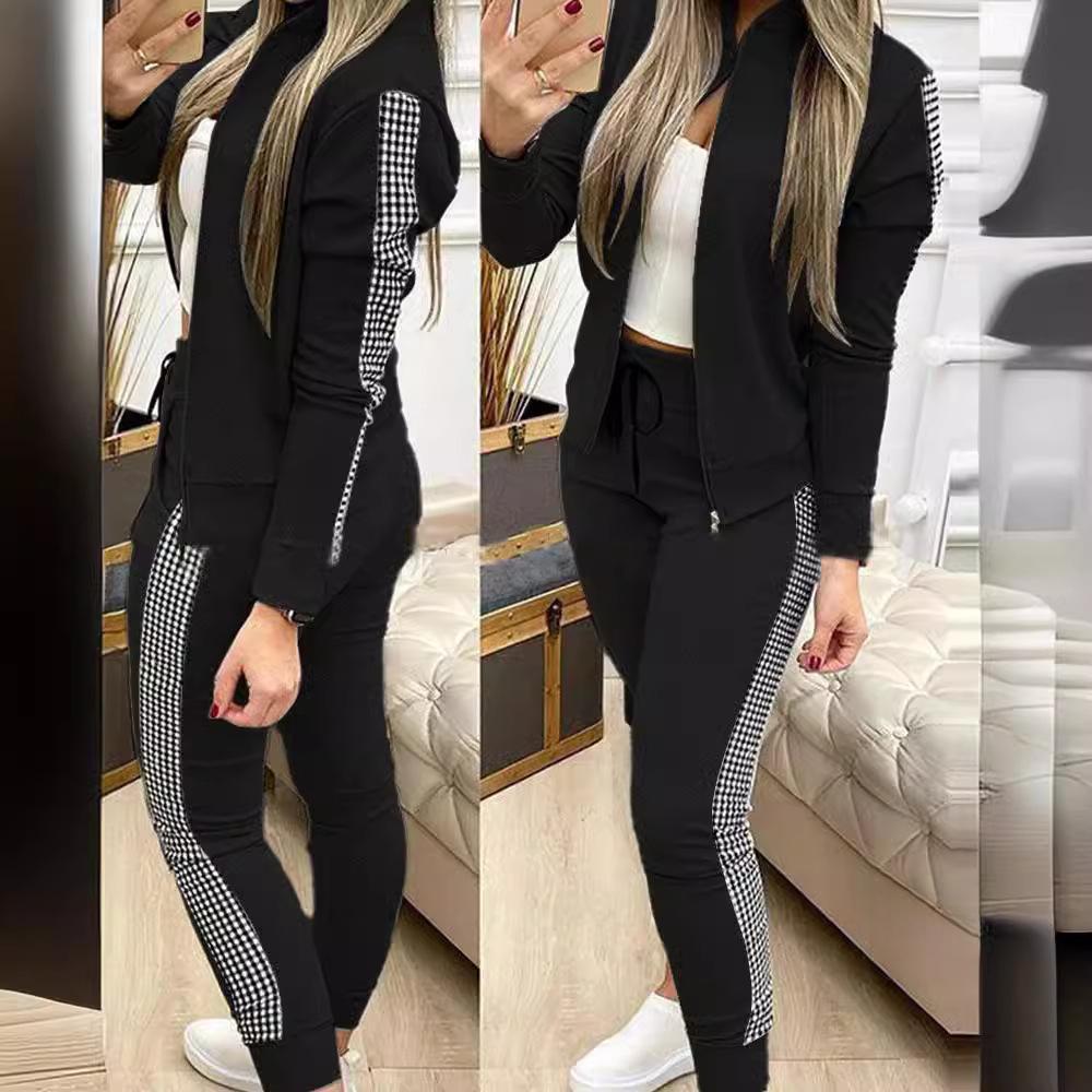 Женский комплект из двух предметов, осенний женский спортивный костюм, топ на молнии, брюки, повседневный спортивный костюм, зимний женский комплект из двух предметов