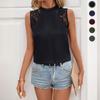 Women's New Summer Lace Splicing Sleeveless Half High Neck Solid Top