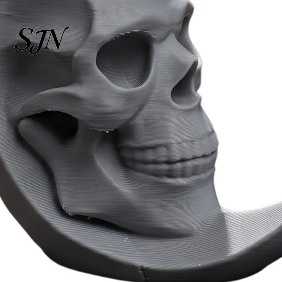 Interior Gothic Decor 3D Printed Skull Moon Figurine, Crescent and Bone Texture Ornaments Sculpture, Vintage Desktop Statue for Halloween Desk