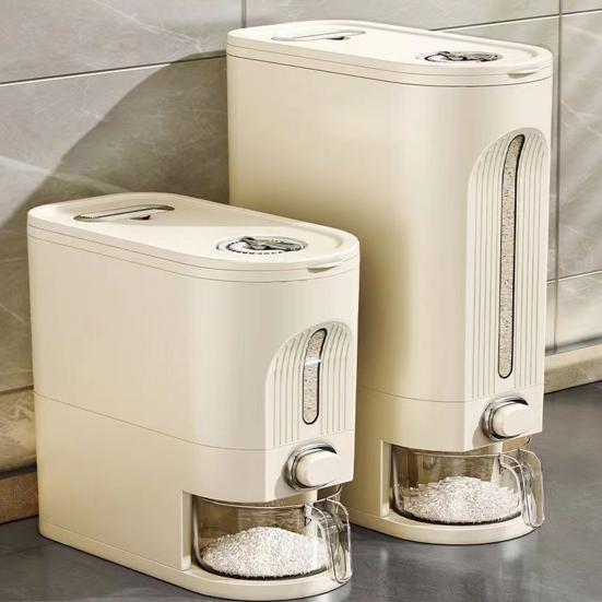 Rice Dispenser with Measuring Cup Large Capacity Clear Visible Airtight Flour Beans Cereal Grains Food Storage Container Kitchen Supplies