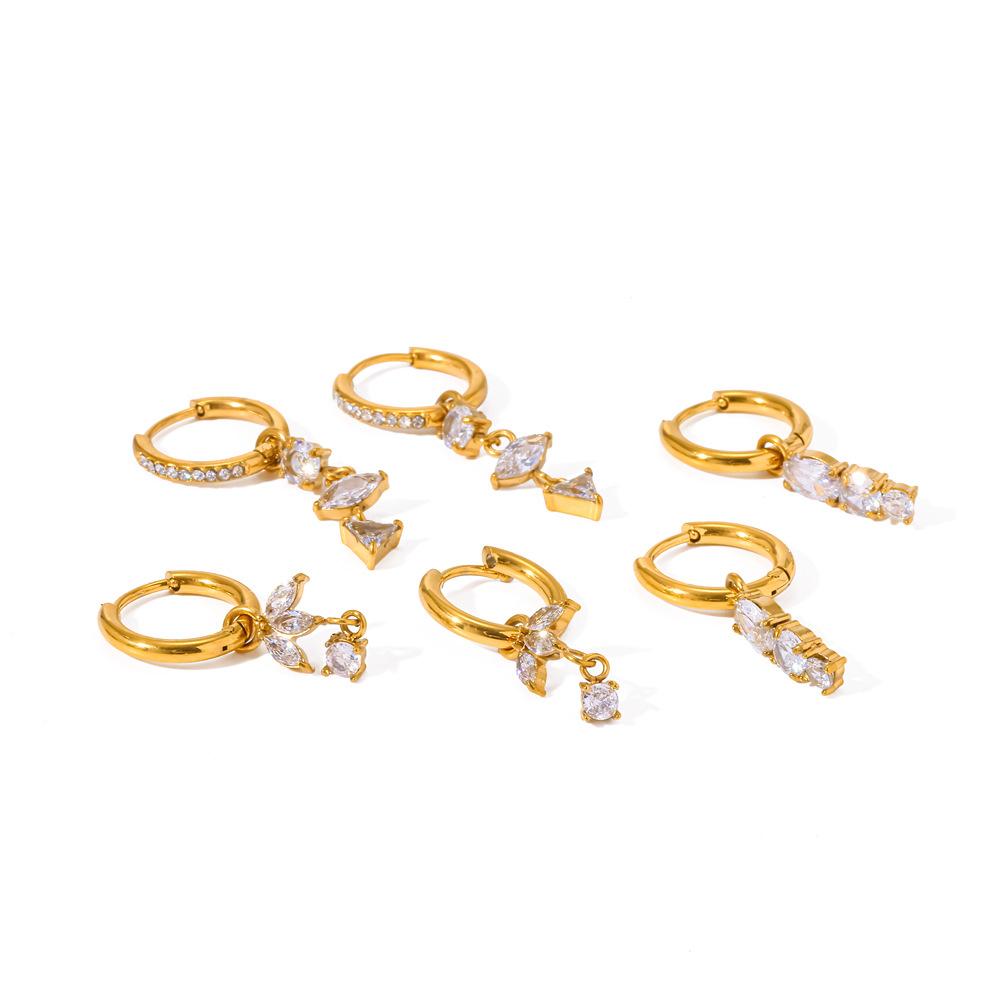 Fanhua Jewelry Tiktok Hot Selling Tarnish Free 18K Gold Plated Stainless Steel CZ Marquee Earring