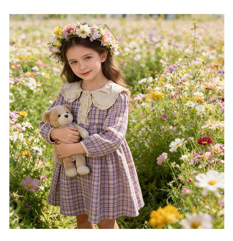 Girls' college style dress with long sleeves for children in spring and autumn