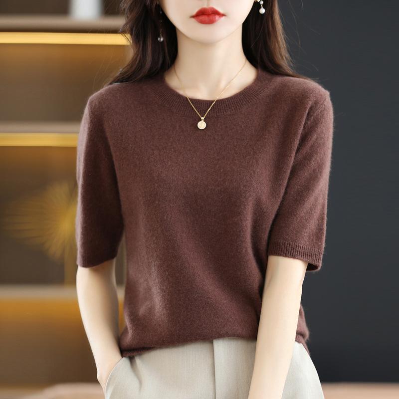 INDFS Women's Fashion Casual Summer Spring Solid Color Print Short Sleeve O-Neck Blouses & Shirts