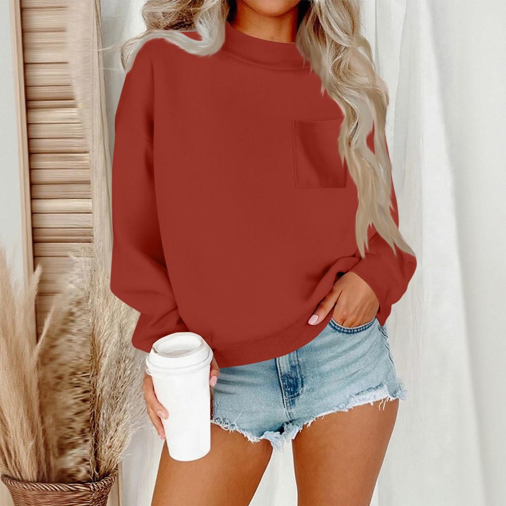 Женский повседневный модный свитшот с круглым вырезом и длинными рукавами с карманами