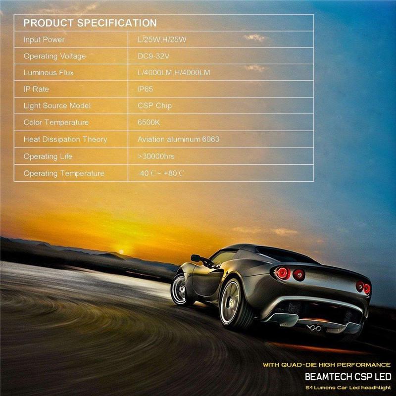 H4 LED Headlight Bulb, 50W 6500K 8000Lumens Extremely Brigh (9003 Hi/Lo) CSP Chips Conversion Kit