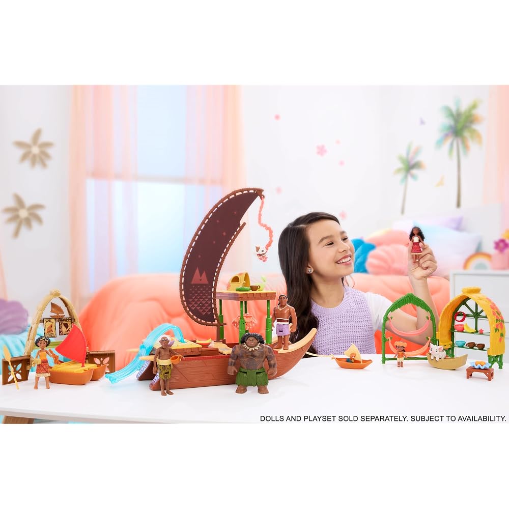 Игровой набор Mattel Disney Моана 2 с Моаной и Сияющей Деревней, 2 куклы, 15 аксессуаров