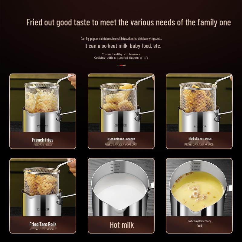 304 Stainless Steel Anti-Splash Deep Fryer with Filter Basket - Multifunctional Frying Pot for Snail Rice Noodles