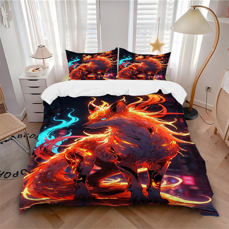 3pc Flame Fox Cover Set - 1 Quilt Cover + 2 Pillowcases, All Seasons Bedroom Setting, Perfect for Home090