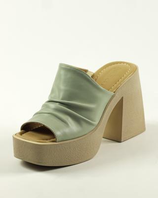 Шлепанцы на каблуке 13901 36 Олива кожа