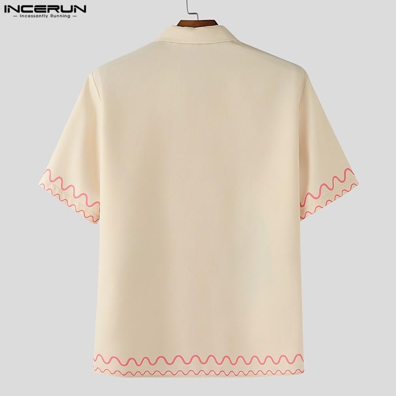 INCERUN S-XXXXXL Мужские рубашки с лацканами, с коротким рукавом, с мультяшным принтом, повседневные, свободного кроя