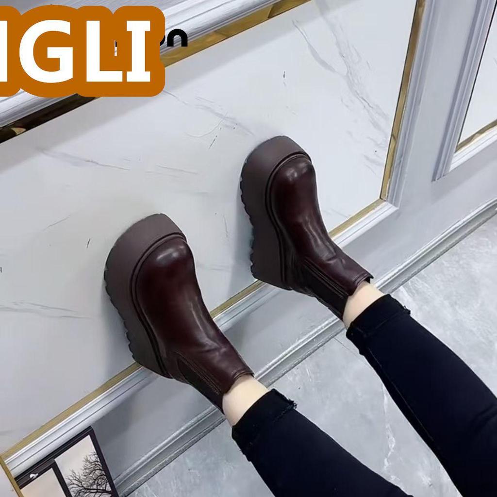 Women's Fleece-lined Slip-on Chelsea Boots: Thick-soled, Height-increasing Martin Style for 2025 Autumn/Winter