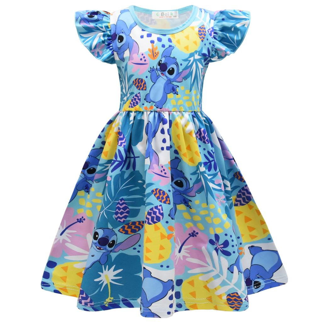 Lilo And Stitch Girl Dress With Pleated Milk Silk Fabric For Summer Playtime