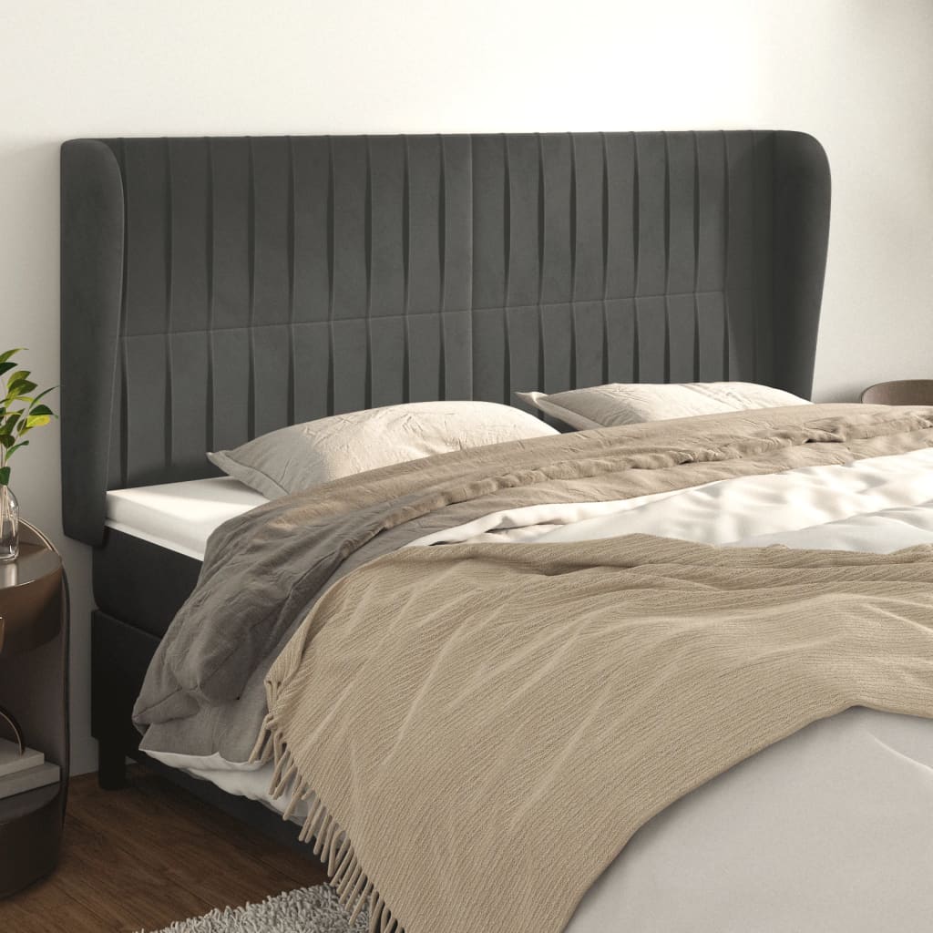 Headboard with Wingbacks Dark Gray 163 x 23 x 118 128 cm Velvet