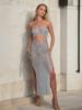 2024 Summer Sexy See-through Halter Tie Mesh Knit Cut Out Sleeveless Wrap Beach Dress Women Elegance Shimmering Party Club Dresses A2853