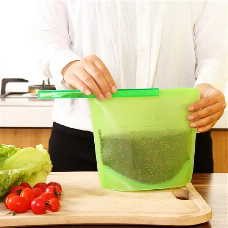 Silicone Bags Reusable Silicone Food Bag Airtight Seal Food Preservation Bag Food Grade for Vegetable, Liquid, Snack, Meat