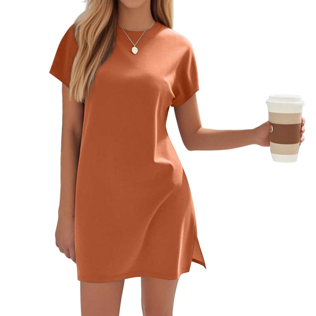 Women's Coverups Short Sleeve T-Shirt Dress Casual Side Slit Loose Fit Knee Length Beach Dress