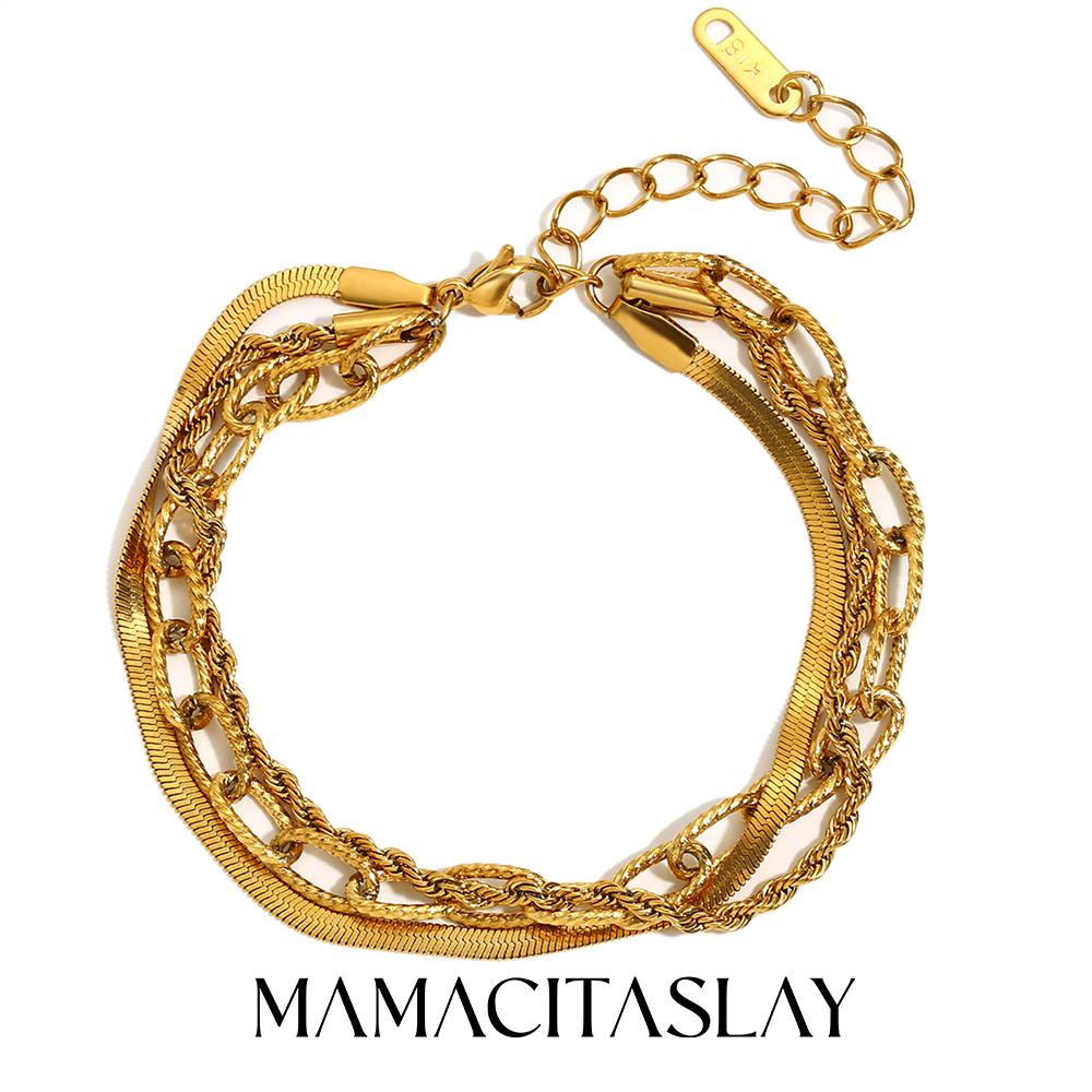 MamacitaSlay Классические трехслойные браслеты-цепочки: змейка, твист, бисмарк. Женские браслеты. Ювелирные изделия из нержавеющей стали