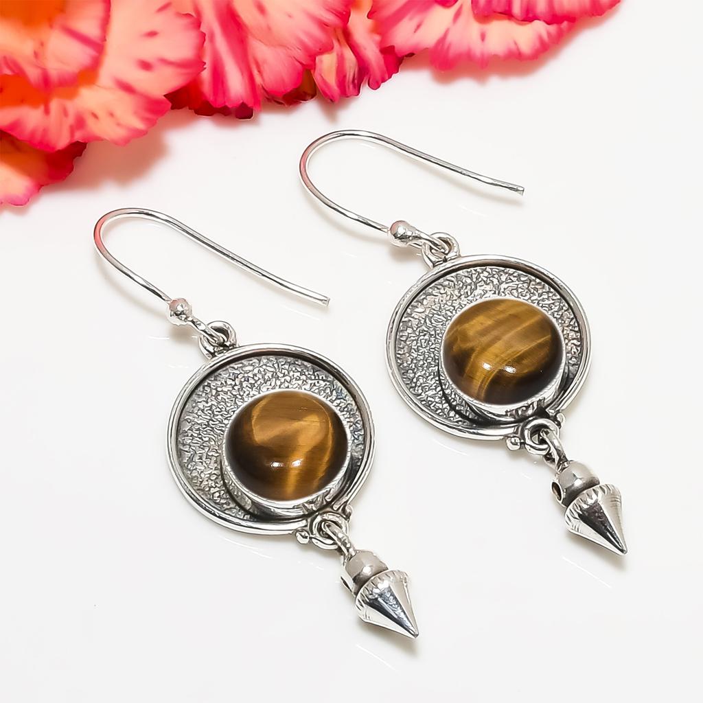Yellow Tiger Eye - South Africa 925 Sterling Silver Earring V6811, Yellow Earring, Round Earring, Valentin's Day Gift, Gift For Her, Birthday Gift, Ha
