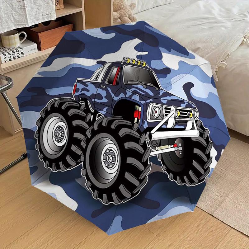 1pc Monster Truck Camouflage Pattern Umbrella with Plastic Handle,Suitable for All Seasons Home Travel Outdoor UmbrellaDD633