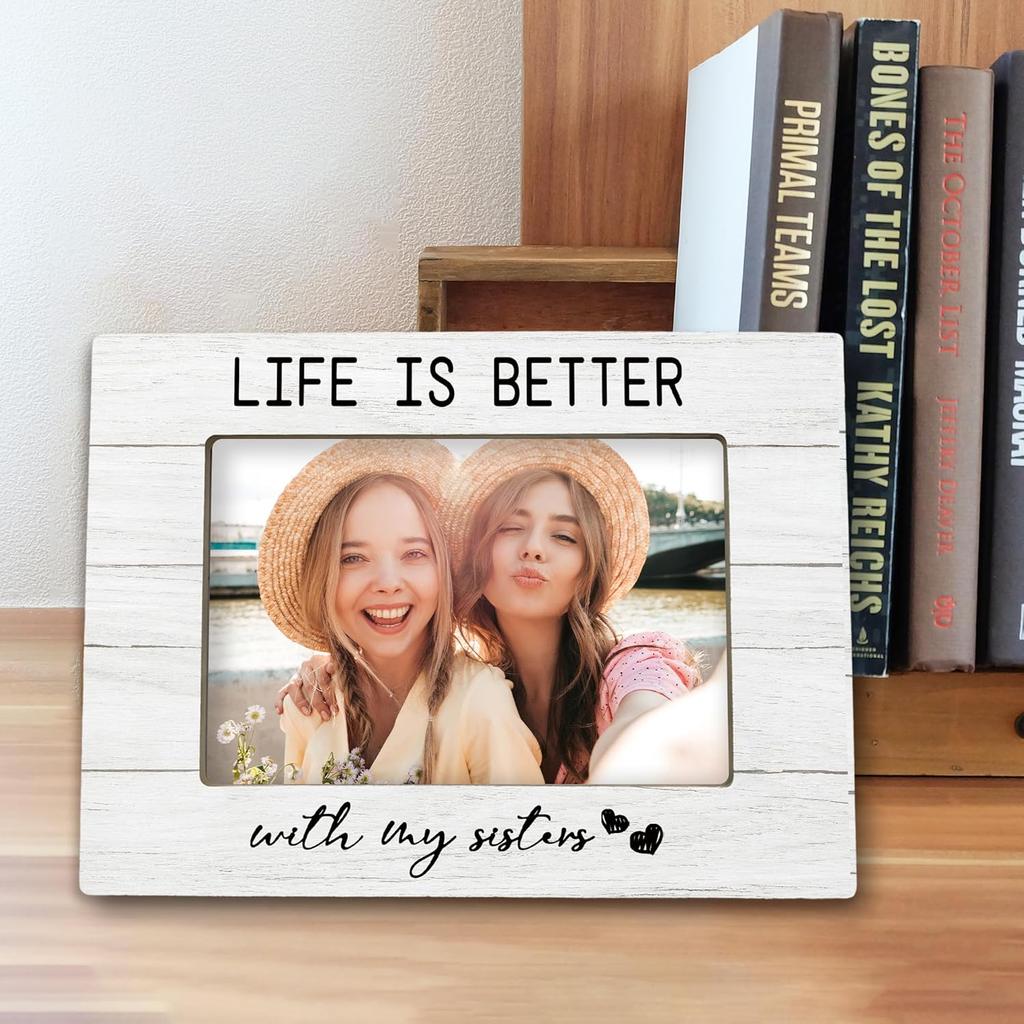 Sister Girls Gifts 4x6 Picture Frame, Best Friend for Sister Female Photo Frame, Long Distance Friendship Gifts, Companionship Wooden Picture Frames