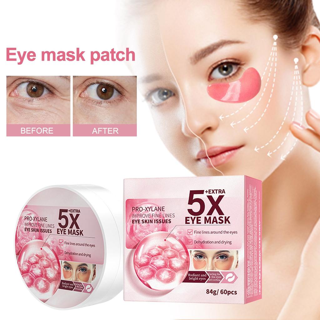 Увлажняющие повязки для глаз Подушечки для глаз 60 шт. Подушечки для глаз 24k Коллагеновая маска для глаз Увлажняющая маска для удаления темных кругов Уменьшение тонких линий и морщин, 10 мл