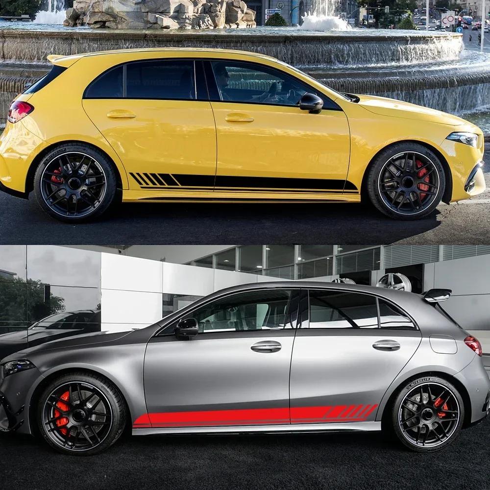 Наклейка на капот автомобиля Боковые полосы Наклейка на порог Для Mercedes Benz A-Class A45S W177 V177 A35 A45 W176 AMG Декоративные аксессуары Сделай сам