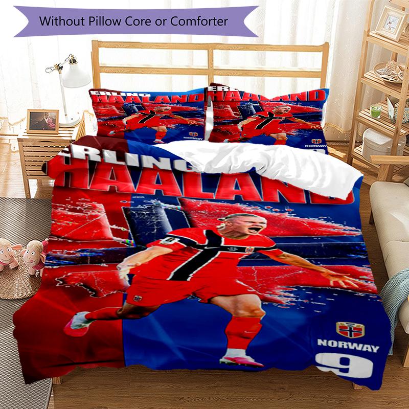 Haaland's Goal Design Bed Bedding Set 1 Duvet Cover + 2 Pillowcases Soft Breathable Household Bed Linens