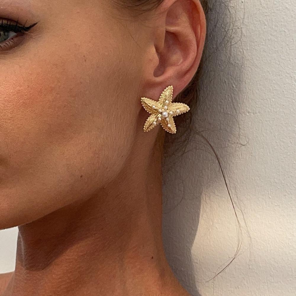 Bohemian Starfish Stud Earrings Scallop Starfish Pendant Earrings Shell Drop Earrings Women