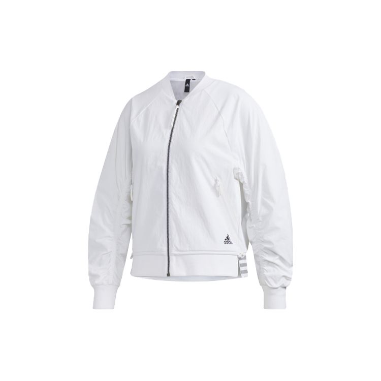 adidas Бомбер Логотип Мятая Спортивная Куртка Женская Куртки Белые FU6228