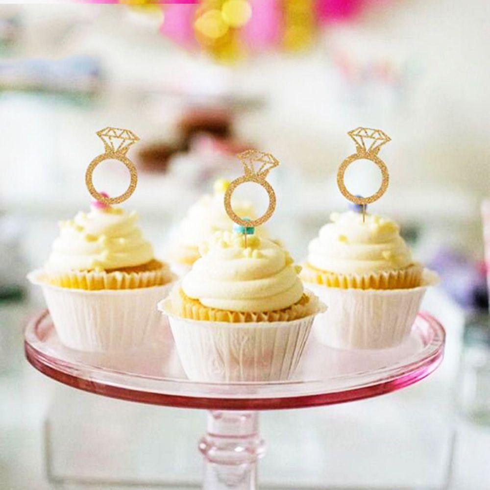 20pcs High Quality Birthday Craft Cake Decor Picks Cupcake Toppers Glitter Diamond Ring
