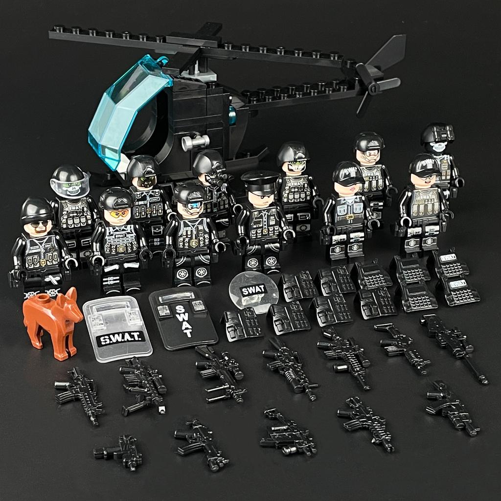 MOC воздушный патруль команда строительные блоки вертолет истребитель черный спецназ набор военной техники игрушки