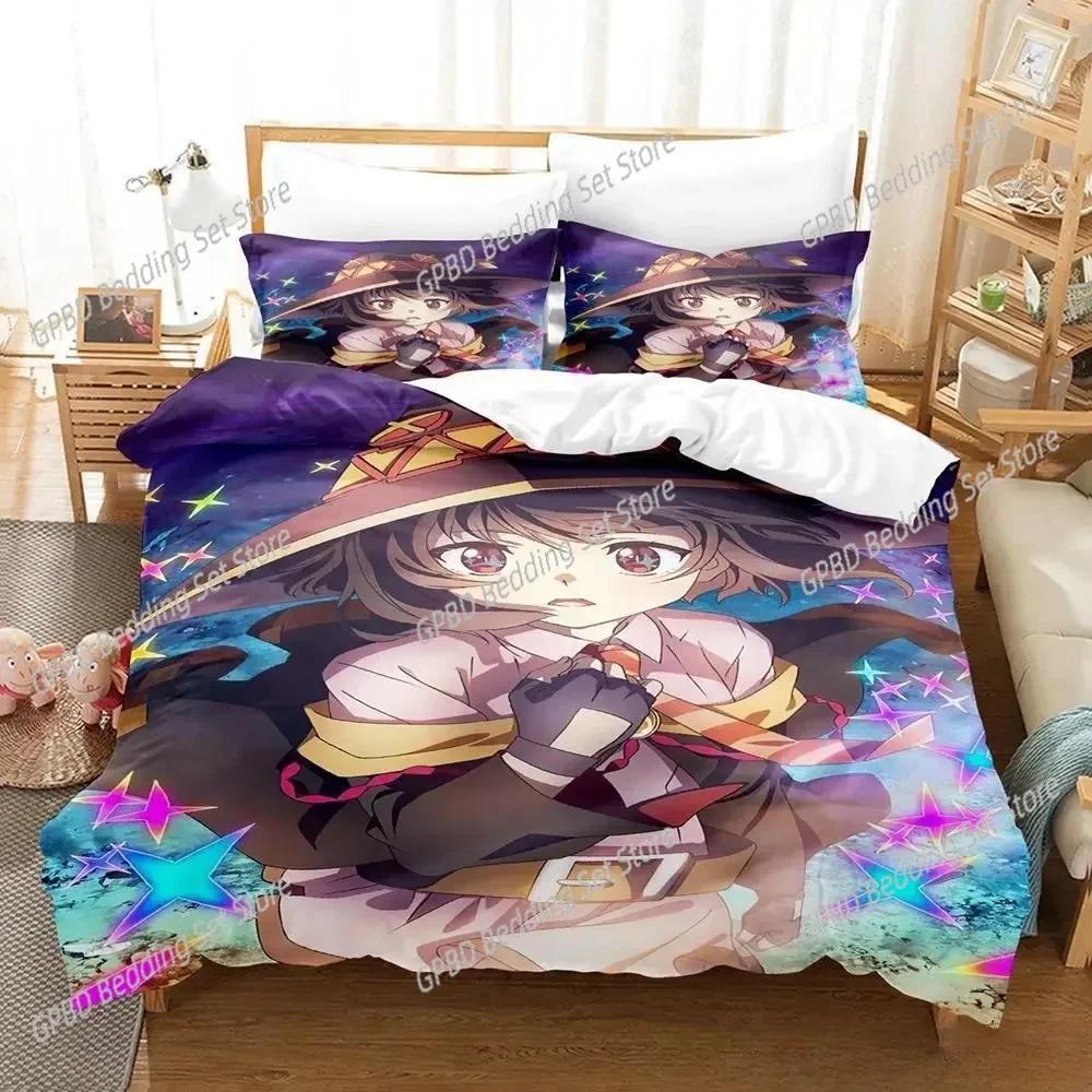 Милый Кавайный Набор Постельного Белья с Персонажами Аниме Konosuba Для Спальни Мягкое Современное Покрывало Удобное Пододеяльник Чехол На Одеяло и Наволочка