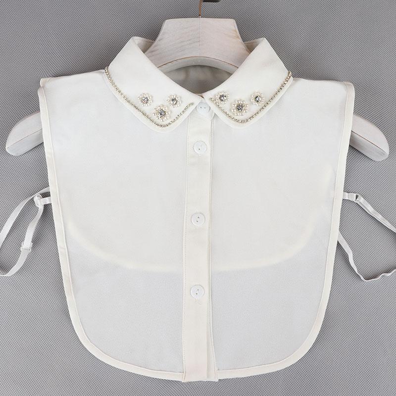 Pearl Detachable Collar Women Crystal Diamond Chiffon Shirt False Fake Collar Women Removable Peto Mujer Chemisier Faux Cols Tie
