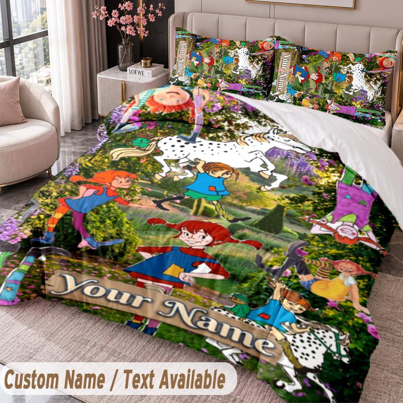 Custom Name Text 3Pcs Bedding Set Pippi Longstocking Duvet Cover And Two Pillowcases