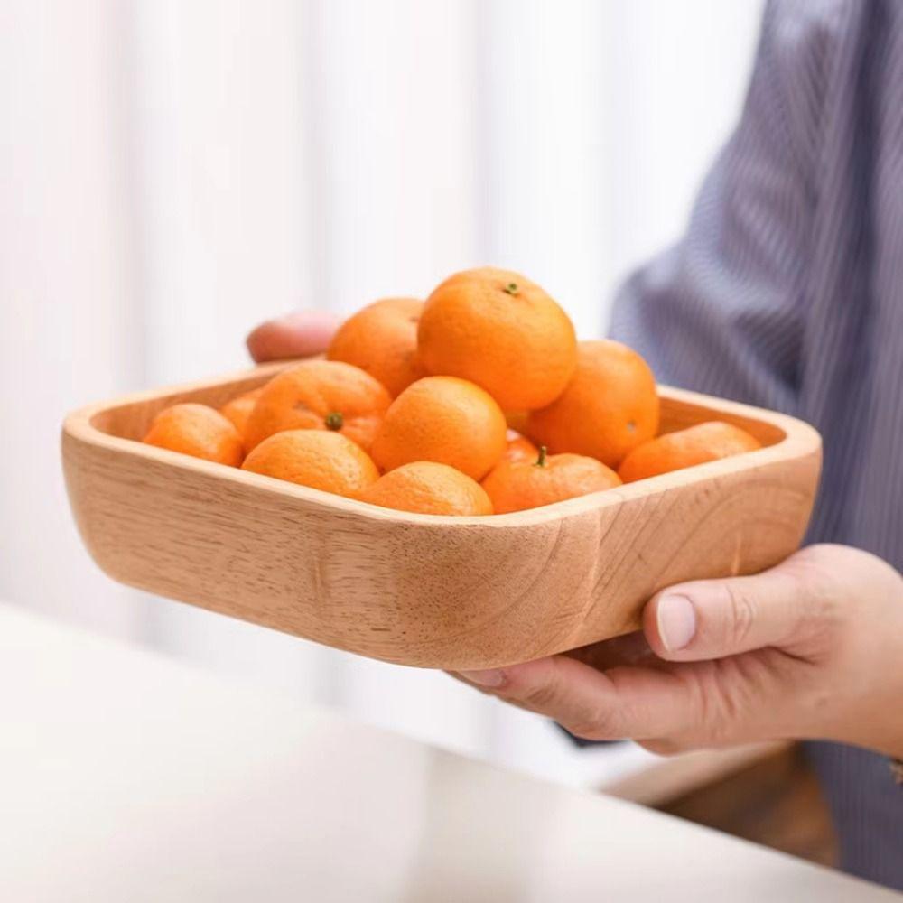 Flat Bottom Japanese Salad Bowl Stackable Fruit Platter Multi-Sized Wooden Tableware Tray Nuts