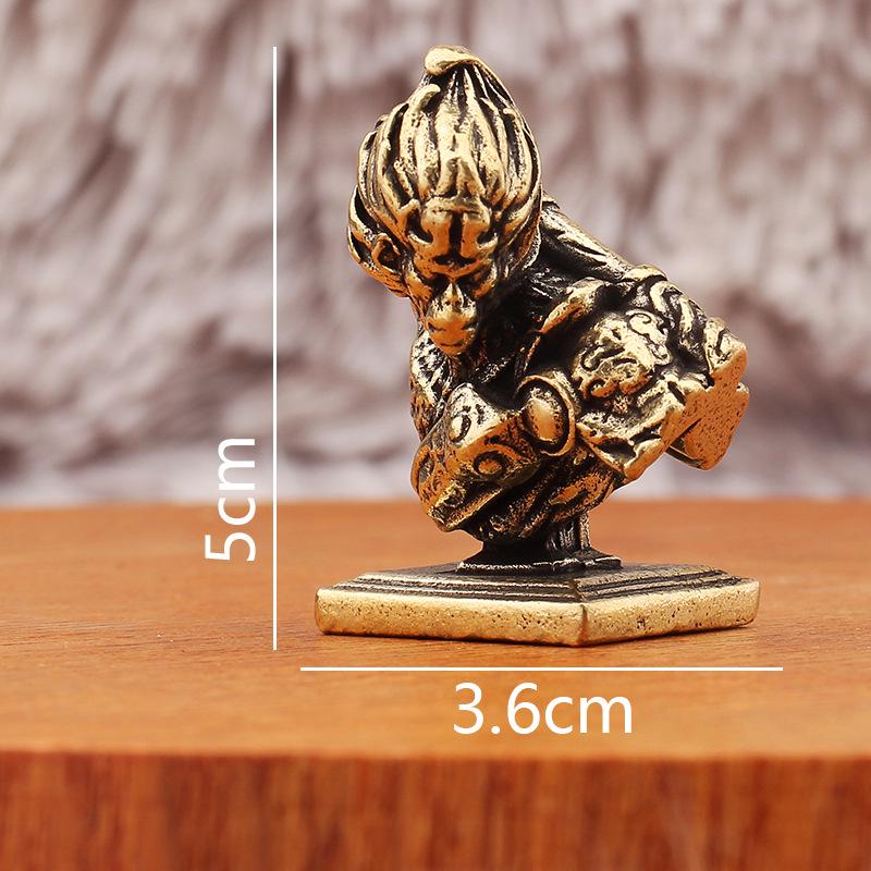 Yellow Brass Wukong Myth Statue with Ruyi Jingu Bang