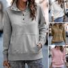 Fall Spring Women Sweatshirt Half-open Stand Collar Solid Color Loose Pullover with