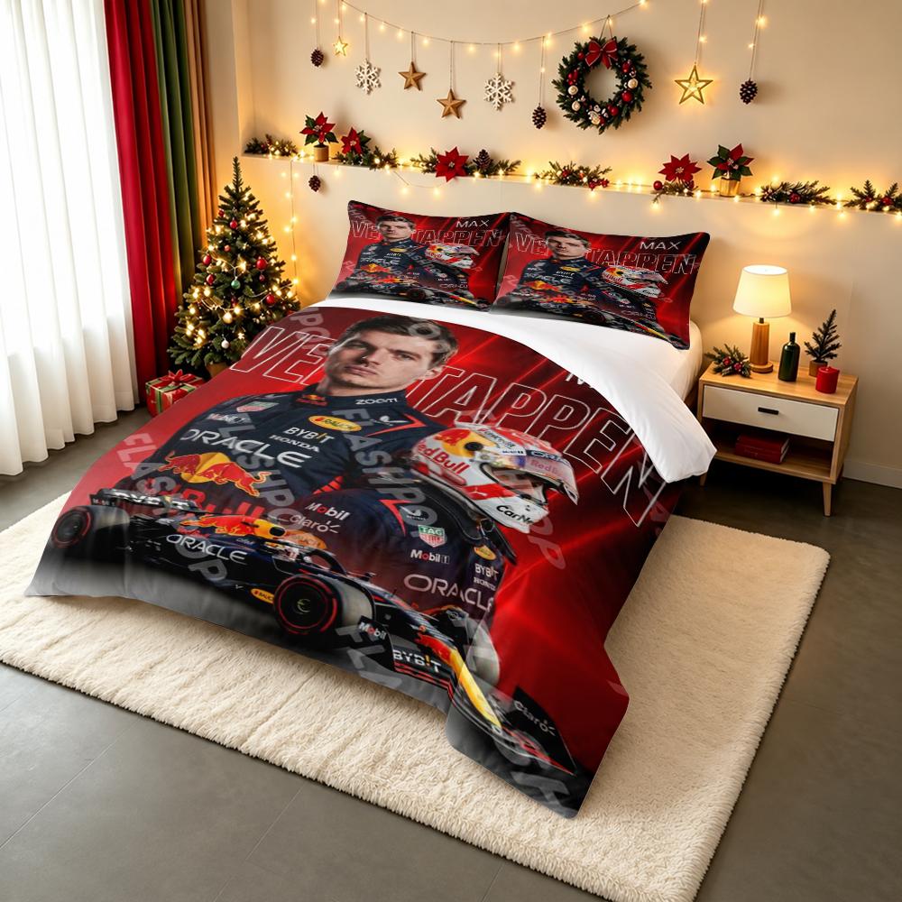 Постельное белье Max Verstappen Red Bull Racing (1 пододеяльник, 2 наволочки, одеяло в комплект не входит), Художественный принт: Портрет пилота Формулы-1