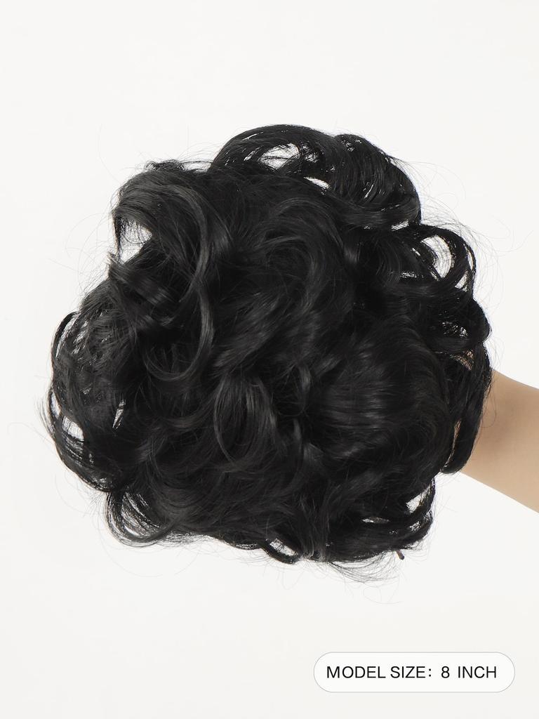 Synthetic Wig Black Messy Bun Elastic Drawstring Bb Clip Loose Wave Big Curly Bun 8 "short Synthetic Ponytail Extension Bun for Use by Women